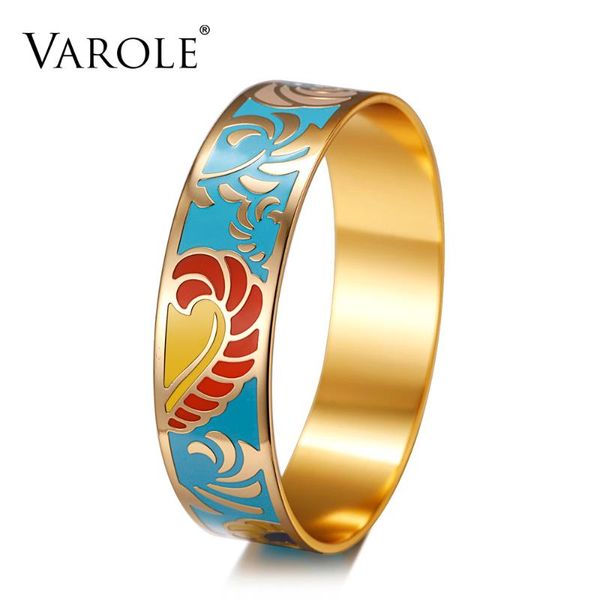 

varole 18mm wide flower personality design enamel bracelets & bangles for women jewelry bangle bracelet female pulseiras, Black