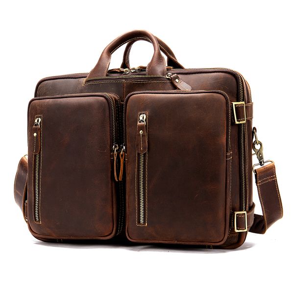 

crazy horse leather men's leather briefcases man shoulder messenger bag 15 inch lapbag multifunction vintage travel 50