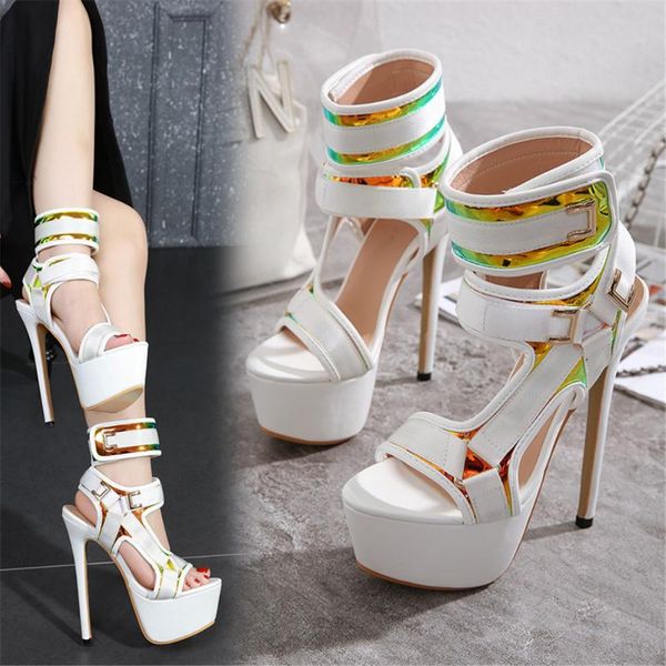 

2020 new fashion summer women 17cm high heels luxury rome white sandals fetish striptease prom pumps 6cm platform party shoes, Black