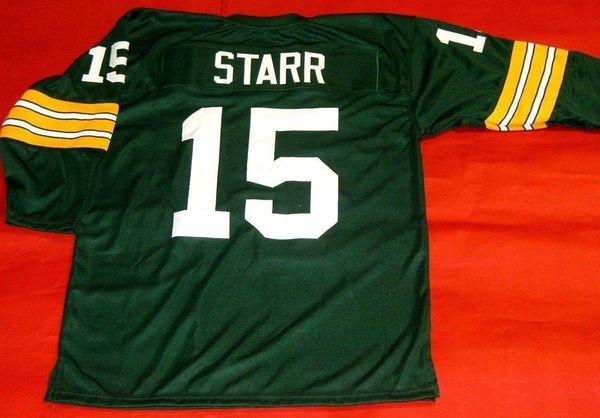 

retro #15 bart starr custom green 3/4 sleeve mitchell & ness jersey mens stitching high-end size s-5xl football jerseys college ncaa, Black;red