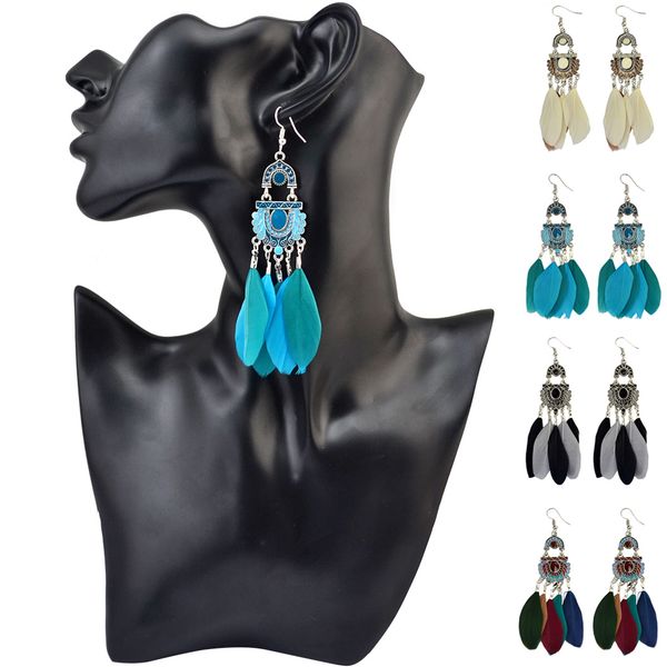 

4-color bohemia retro color ear cuff tassel feather hook earrings exquisite auspicious cloud pattern earring jewelry wholesale, Silver