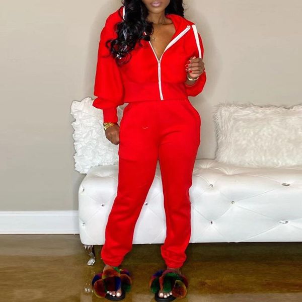 

women's suit jacket and pants tracksuit women ladies solid zipper long sleeves hooded sweatshirt coat long pants sports suit#g3, White;black