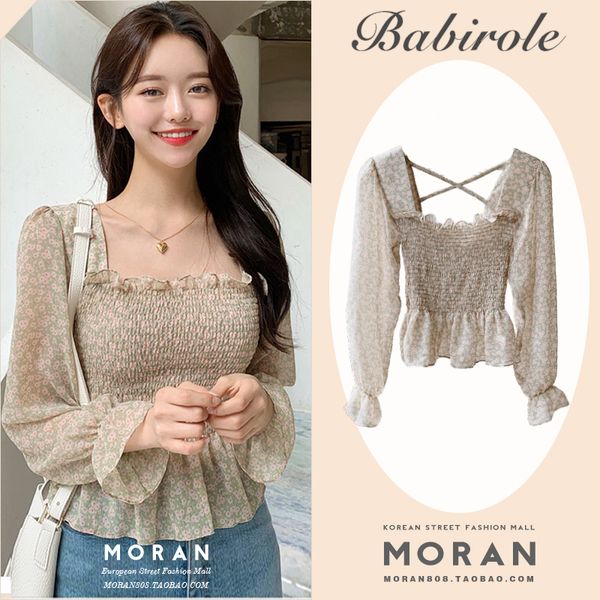 

puff рукавом женщины шифон цветочные печати блузка урожай с длинным рукавом ретро лето женщины топы 2020 плюс размер, White