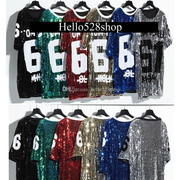 

hello528shop мода 61 tf письмо женщины сыпучие sequined top film performance ночной клуб ds hip-hop letters вокруг шеи воротник рубашки t, White