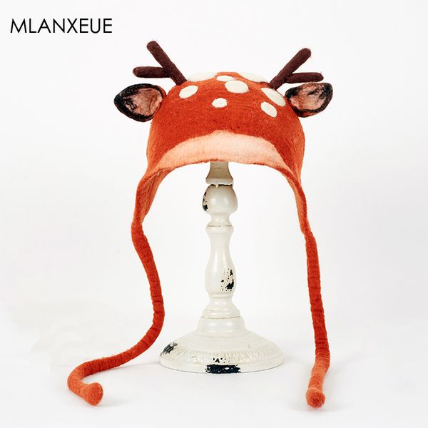 

fashion deer bomber hats cute cartoon lace-up antlers winter hat female kawaii vintage warm cap for ladies halloween headdress, Blue;gray