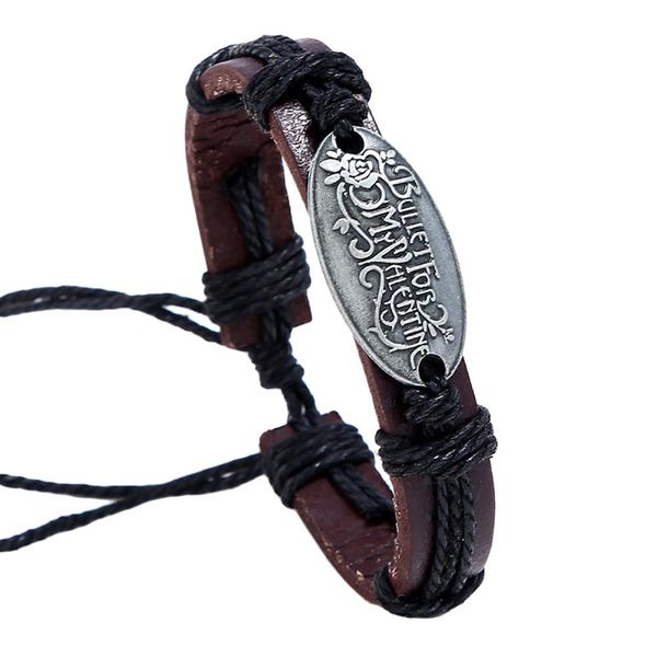 

men retro braided handmade faux leather alloy bracelet letters wristband jewelry gift new, Black