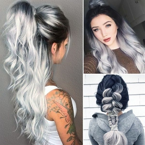 

new fashion women long black gradient hair big wave long curly wigs rose net high temperature synthetic hair cosplay costume3572251