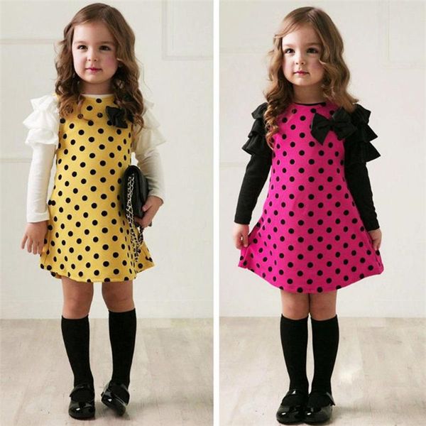 

spring autumn long sleeves kids clothes princess dresses 2 colors girls dot dresses kids designer clothes girls jy11, Red;yellow