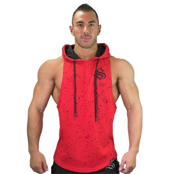 

2019 brand gym tank print men sport running vest compression tights mens sleeveless shirt hooded undershirt training vest, White;black