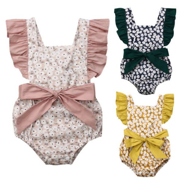 

2019 Baby Summer Clothing 0-24M Infant Baby Girls Floral Bow Romper Jumpsuit Outfits Sunsuit Clothes Bowknot Sash Belt Playsuits