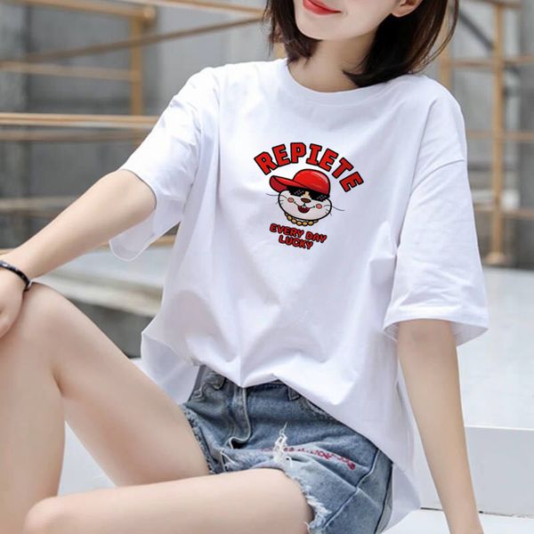 

2020 fashion 100 cotton t shirt tshirt women rapper mouse print t-shirt woman plus size summer white 90s punk tee shirt top