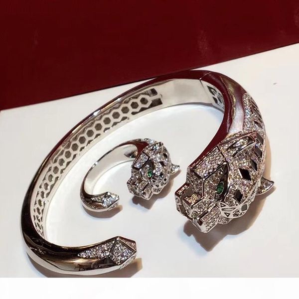 

brand jewelry set pure 925 sterling silver jewelry for women rose gold black pattern panther wedding leopard bangle rings set