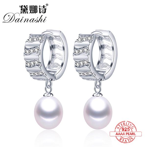 

wholesale price 100% natural freshwater pearl drop earrings 925 silver shiny zircon dangle earring new fashion bridal jewelry, Golden;silver