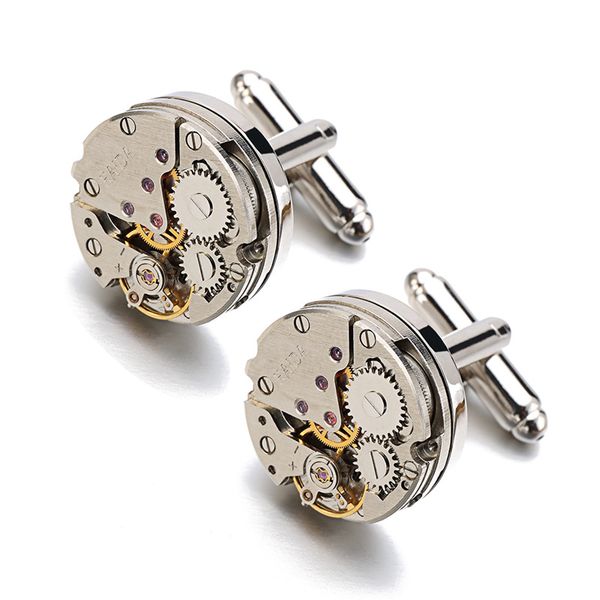 

watch movement design cufflinks for mens jewelry lepton steampunk gear cufflink men shirt cuffs cuff links drop ship, Silver;golden