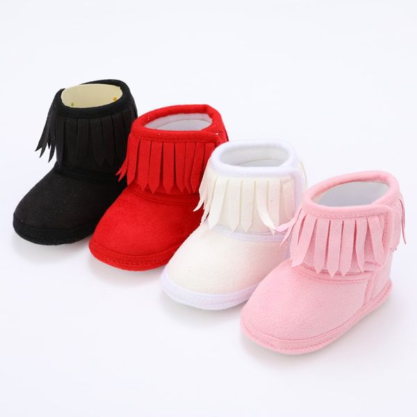 

newborn baby boots winter baby fringe boots girl newborn solid color tassel soft bottom new cotton warm 0-18m, Black;grey