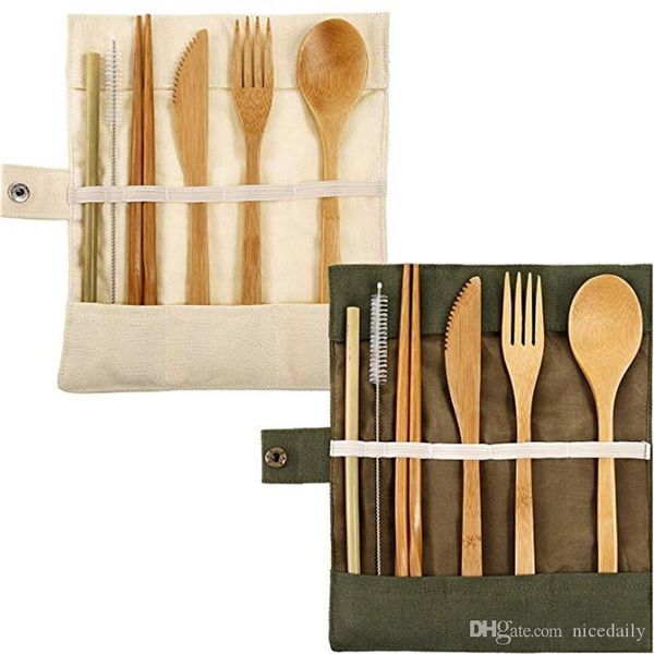 

7шт набор из бамбука столовые приборы столовые приборы набор из бамбука путешествия посуда включают многоразовые нож вилка ложка палочками и
