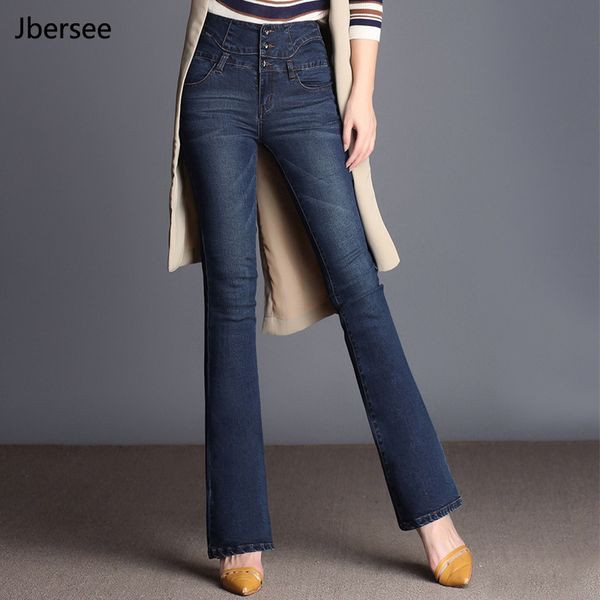 

spring autumn high waist jeans women's new casual denim flare pants fashion stretch jeans woman plus size, Blue