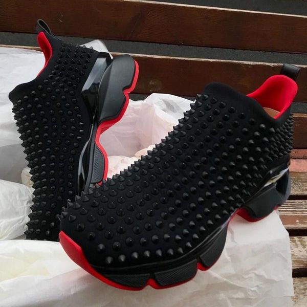 

spike krystal sock donna flat sneakers men low casual shoes women pull-on sneaker chunky flat sock shoes classic donna red rubber sole