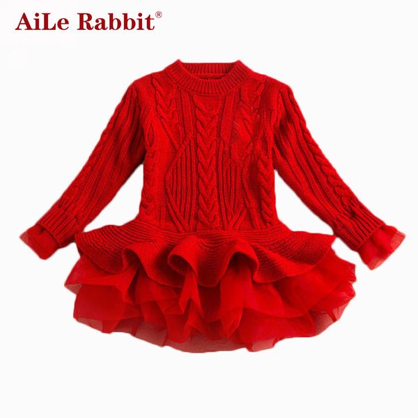 Aile Rabbit Abito da ragazza caldo spesso Abiti da festa di nozze di Natale Chiffon lavorato a maglia Inverno Abiti da bambina Abbigliamento per bambiniMX190822