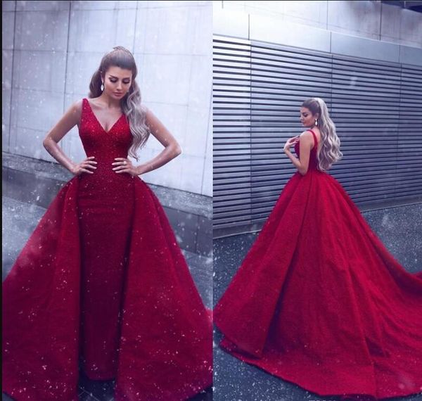 

2019 red evening dresses with overskirts sleeveless luxury formal gowns saudi arabic sequined party prom dress custom made, Black