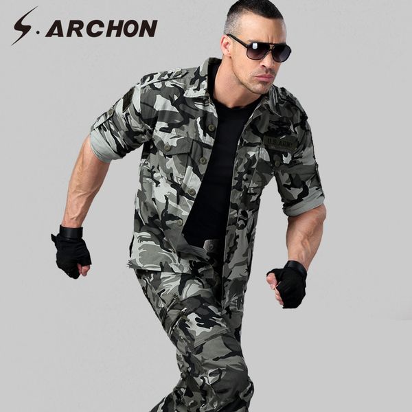 

s.archon tactical shirt camouflage swat combat army shirt men cotton casual long sleeve male clothing spring coat, White;black