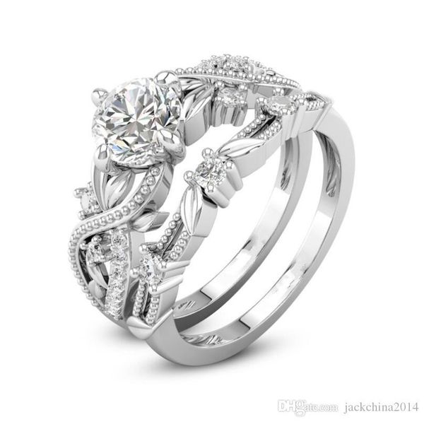 

new women fashion jewelry wish wholesale 925 sterling silver round cut white z popular cz diamond wedding bridal ring set gift, Slivery;golden