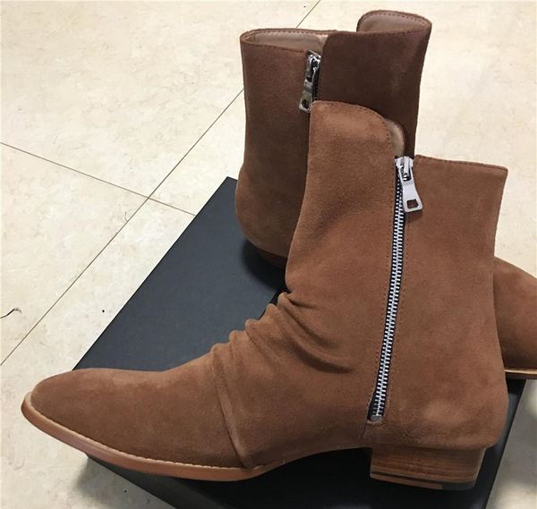 

real picture 2019 pleated suede leather denim boots suede slp handmade ankle boots personalized fashion shoes, Black