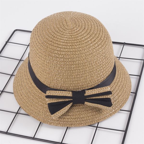 

3-5 лет ребенка девочки соломенная шляпа bowknot hat дети большой брим бич лето канотье бич ribbon round flat top пляж шлем младенца, Blue;gray