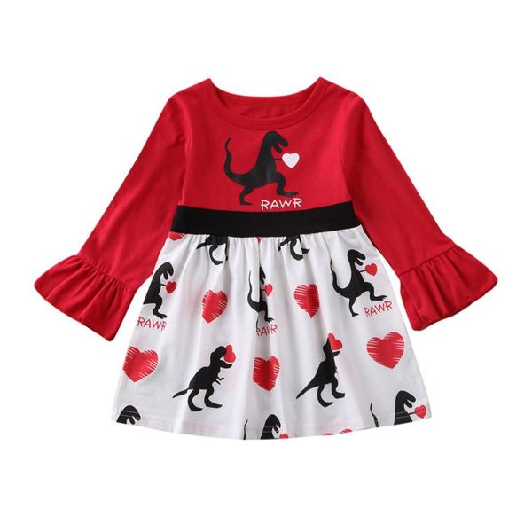 

2020 девочки день святого валентина платье малышей дети детские динозавр принцессы платье партии нарядах мультфильм splice эпикировка robe e, Red;yellow