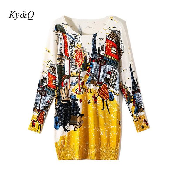 

high street brand designer christmas women paris printing long vintage sweater long loose knit pullover 2019 winter jumper, White;black