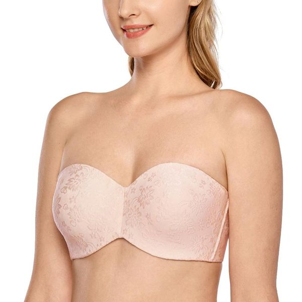 

women's minimizer strapless bra plus size unlined jacquard underwire bras for large bust, Red;black