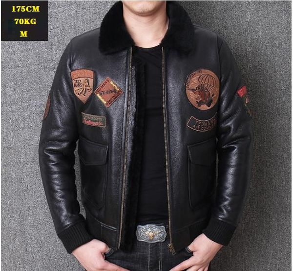 

yrsales.2019 winter men genuine leather jacket.sheep shearling coat.wool fur jackets.thick warm jacket quality, Black
