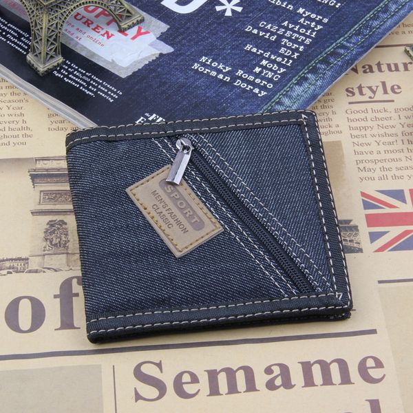 

2019 vintage blue jeans canvas men wallet coin pocket short design wallet coin purse zipper card holder for men wallets nzc-004, Red;black