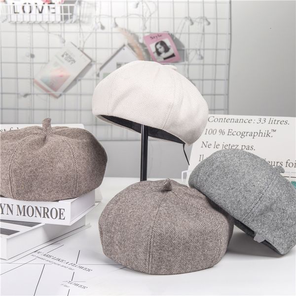 

lanmrem] 2019 autumn and winter new products fashion retro wild octagonal cap monochrome painter hat pa653, Blue;gray