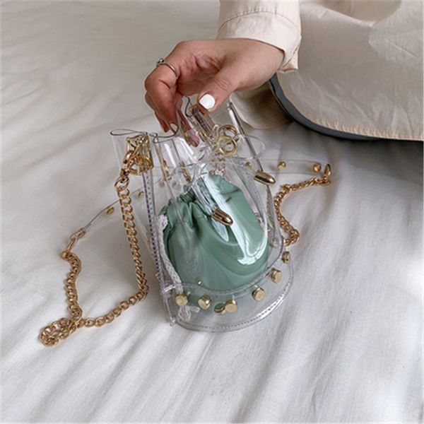 

mini transparent pvc bags for women 2020 rivets fashion chains shoulder messenger bag ladies handbags and purses torebka damska