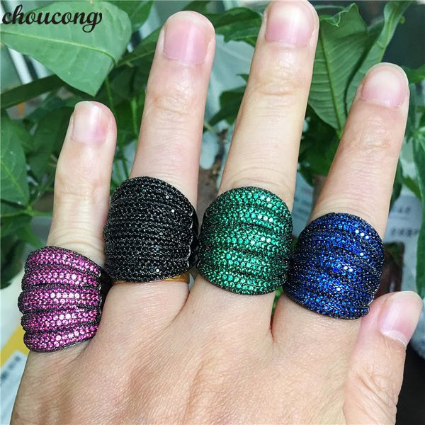 choucong 5 Farben Luxus Fingerring Micro Pave 350 Stück 5A Zirkon Schwarz Gold gefüllt Party Hochzeit Band Ringe für Frauen Männer