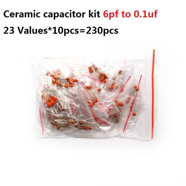 

23 values*10pcs=230pcs ceramic capacitor kit 6pf to 0.1uf 50v assorted kit set assortment pack 22pf 30pf 220pf 103 104 100pf 472