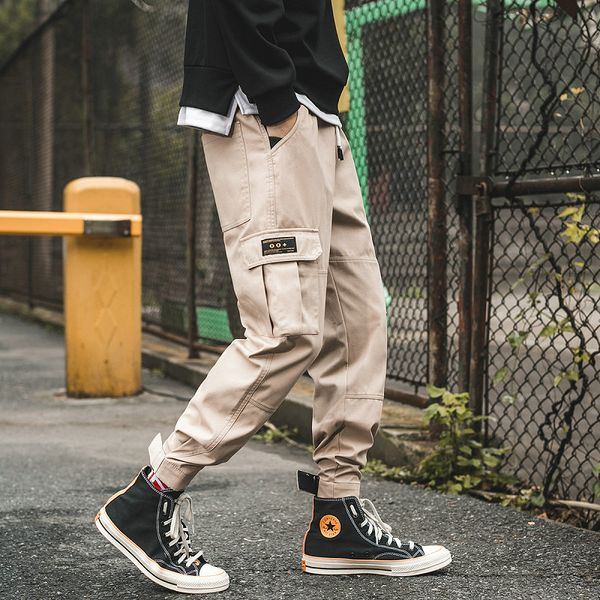

2019 spring streetwear jogger pants men solid cotton man harem pants side-pocket casual mens cargo, Black