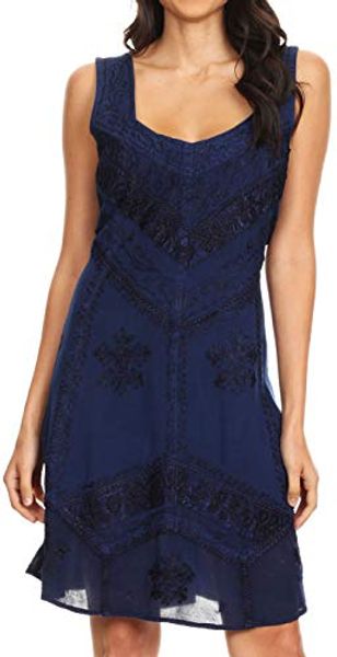 

sakkas sudha stonewash embroidery mid length adjustable dress, Black;gray