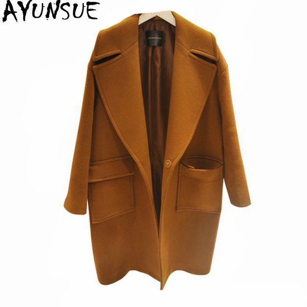 

ayunsue fashion women's woolen coat plus size 5xl cashmere winter jacket women padded coats long female jackets abrigos wxf486, Tan;black