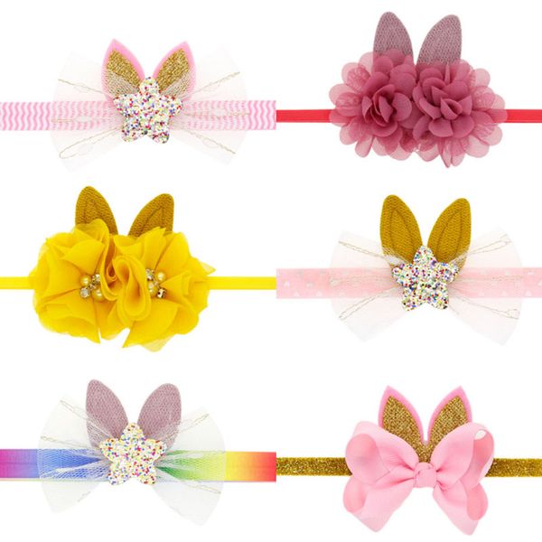 

easter baby girls rabbit ear hair band headband kids infant headwrap bowknot elastic hair accessories ing, Slivery;white