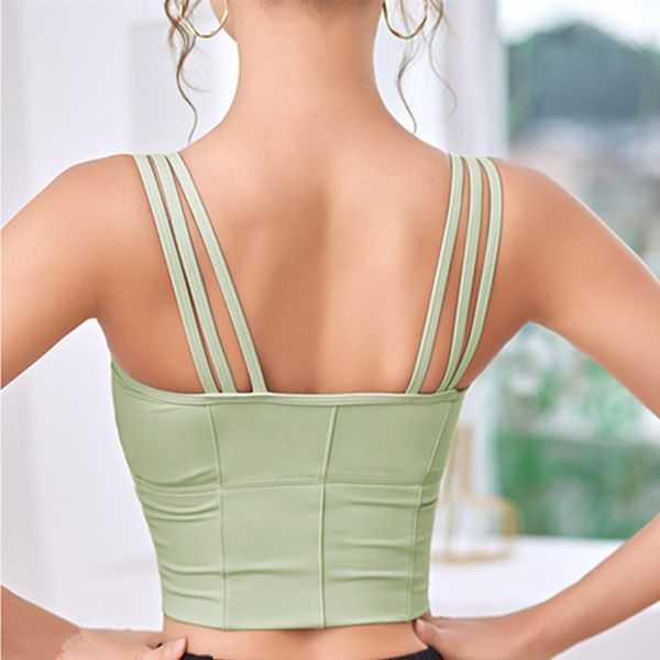 

gym clothing 2021 latest style multiple shoulder straps sports bra female widened bottom shockproof running gather yoga vest fitness, White;black