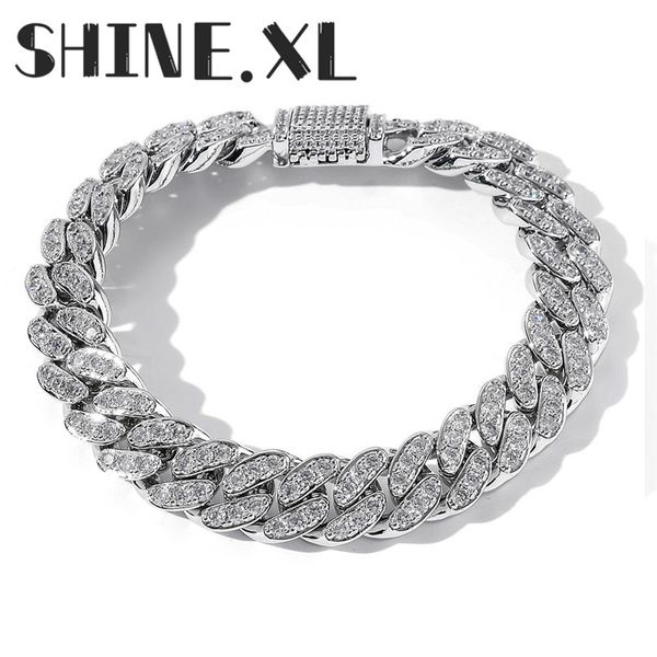 

hip hop iced out full diamond 13mm single row zircon cuban link bracelets gold men's bracelets, Black