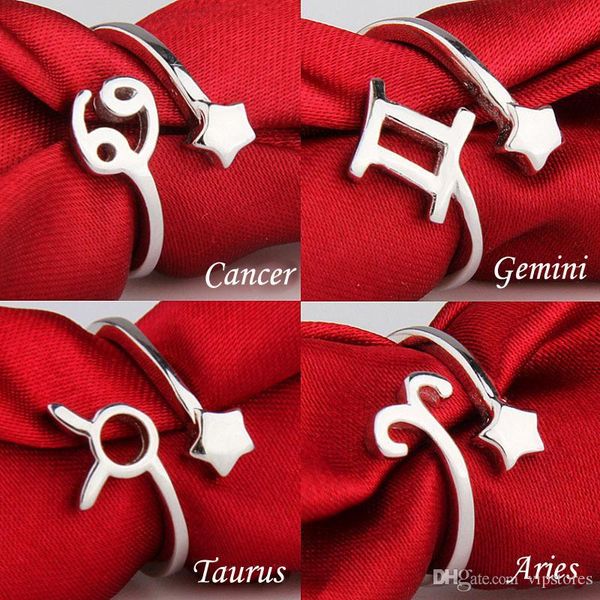 

fashion twelve 12 constellations s925 silver ring zodiac sign opening rings for women retro couple finger rings, Golden;silver