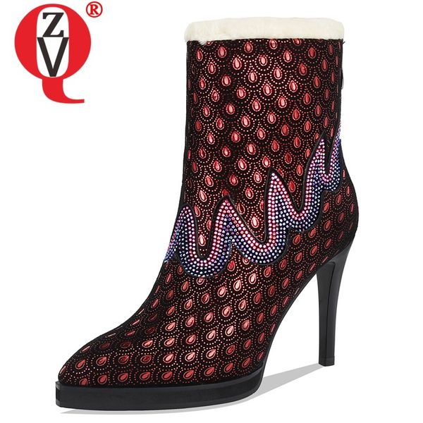 

zvq winter new fashion ankle boots outside super high heels kid suede pointed toe zip women shoes drop shipping size 33-40, Black