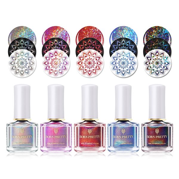 

born pretty 5 colors holographic stamping polish 6ml silver laser holo nail art plate printing polish lacquer