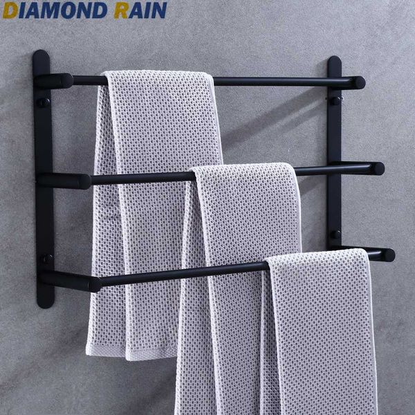 

3 tiers black matte towel racks 304 stainless steel square towel bar wall mounted holder shelf modern bathroom dr115