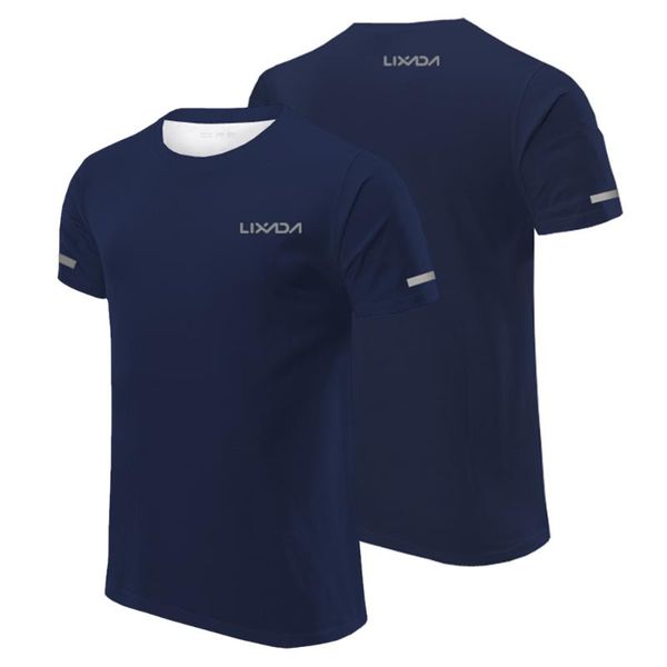 

lixada men quick drying short sleeve t shirt breathable running cycling jogging sports fitness shirt top, Black;blue