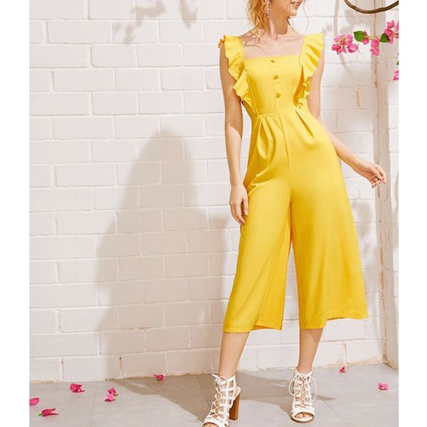 

women summer straight strap jumpsuits new lady high street fresh ruffled holiday beach jumpsuit casual romper trousers 2019, Black;white