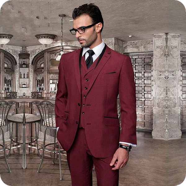 

custom made burgundy men wedding suits man blazer jacket latest coat pant designs groom tuxedo 3piece slim fit costume homme groomsmen suit, Black;gray